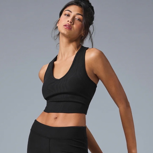 ALO Yoga Goddess Ribbed Cropped Racerback Tank - Picture 1 of 5